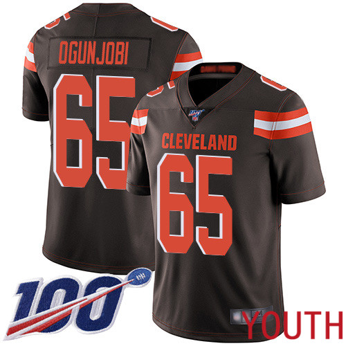 Cleveland Browns Larry Ogunjobi Youth Brown Limited Jersey #65 NFL Football Home 100th Season Vapor Untouchable